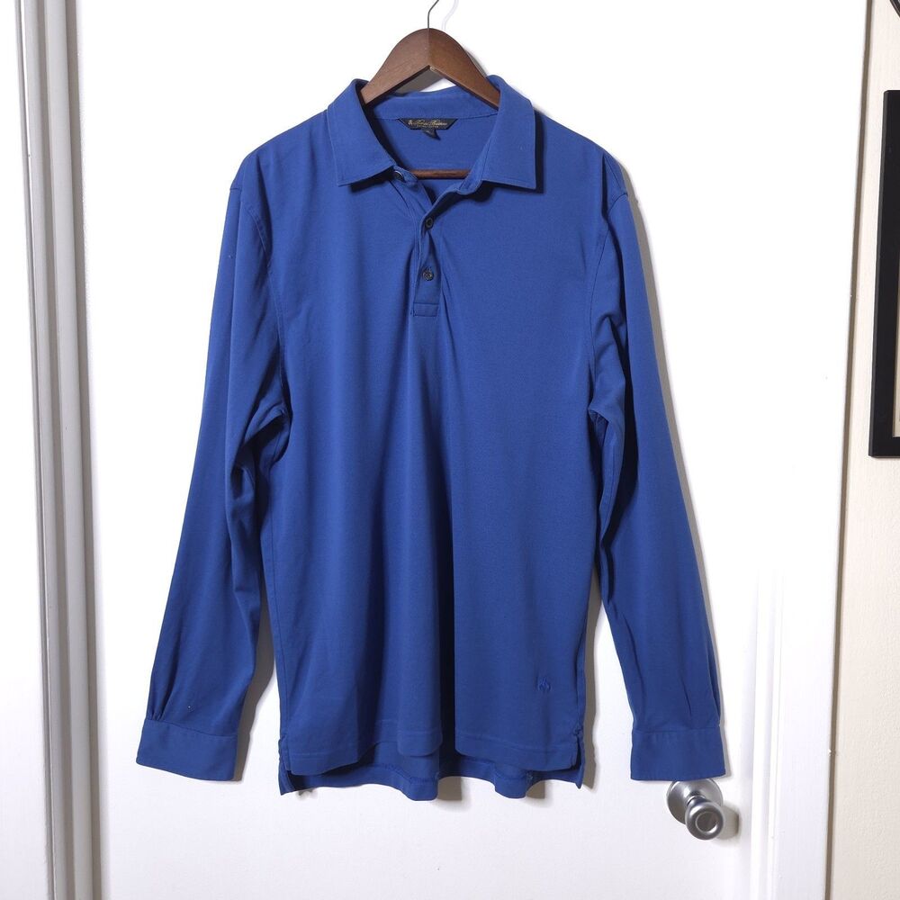 Brooks Brothers Polo Shirt XL Navy Blue Supima Cotton Long Sleeve Pique Logo
